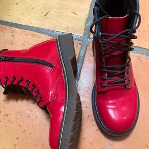 KIDS Red Patent Dr. Marten Boots